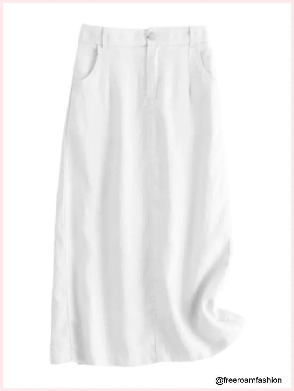 Cotton Linen A-Line Midi Skirt with Pockets High Waisted